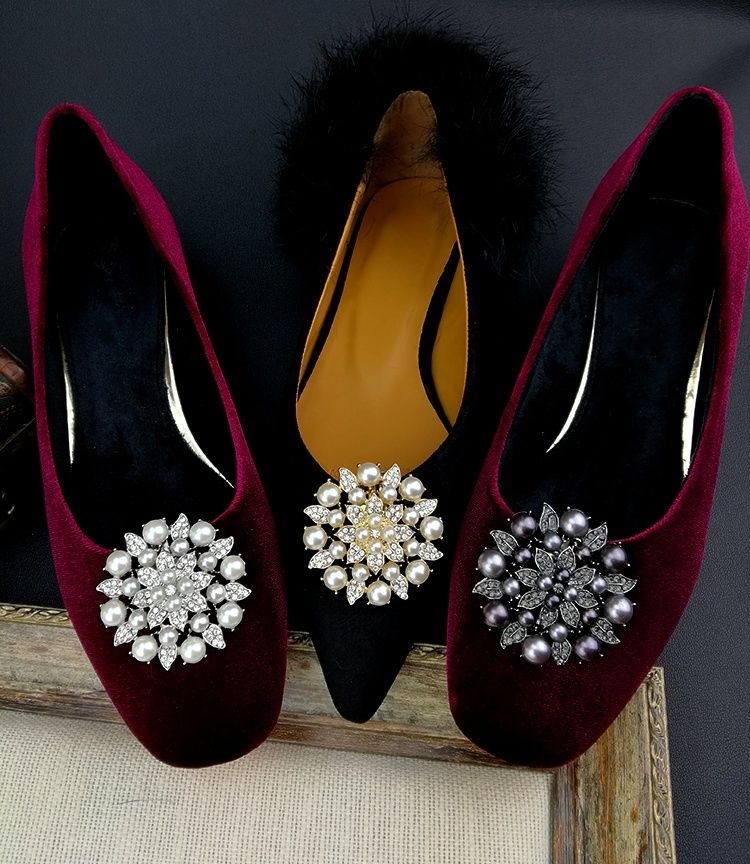 1PC Shoe Clips Rhinestones Metal Faux Pearl Bridal Prom Shoes Buckle Decor FEH