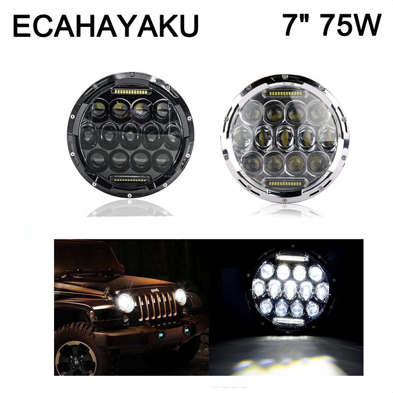 1x 7" 75W LED Headlight Motorcycle Driving High-Low Beam  DRL Light