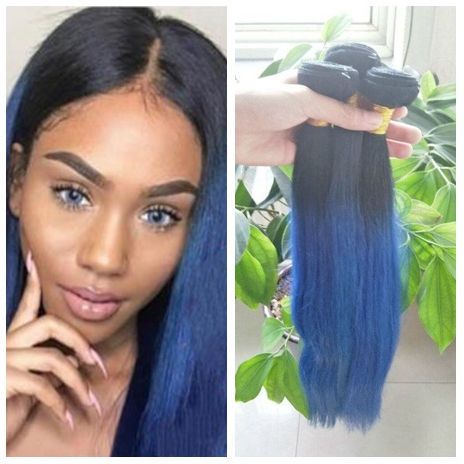 2020 Dark Roots 1b Blue Ombre Weave Indian Virgin Human Straight