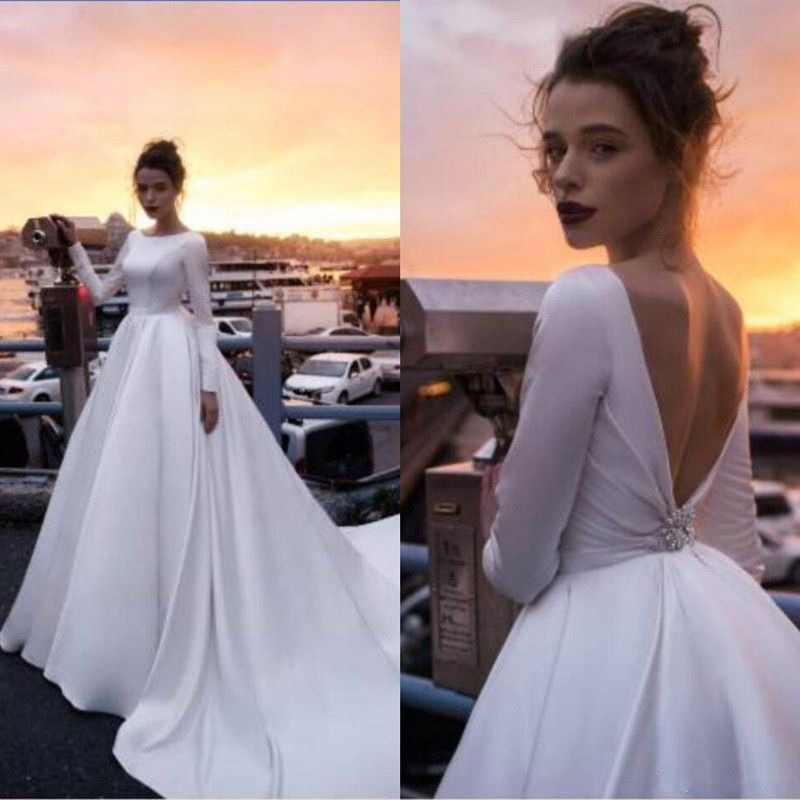 simple satin long sleeve wedding dress