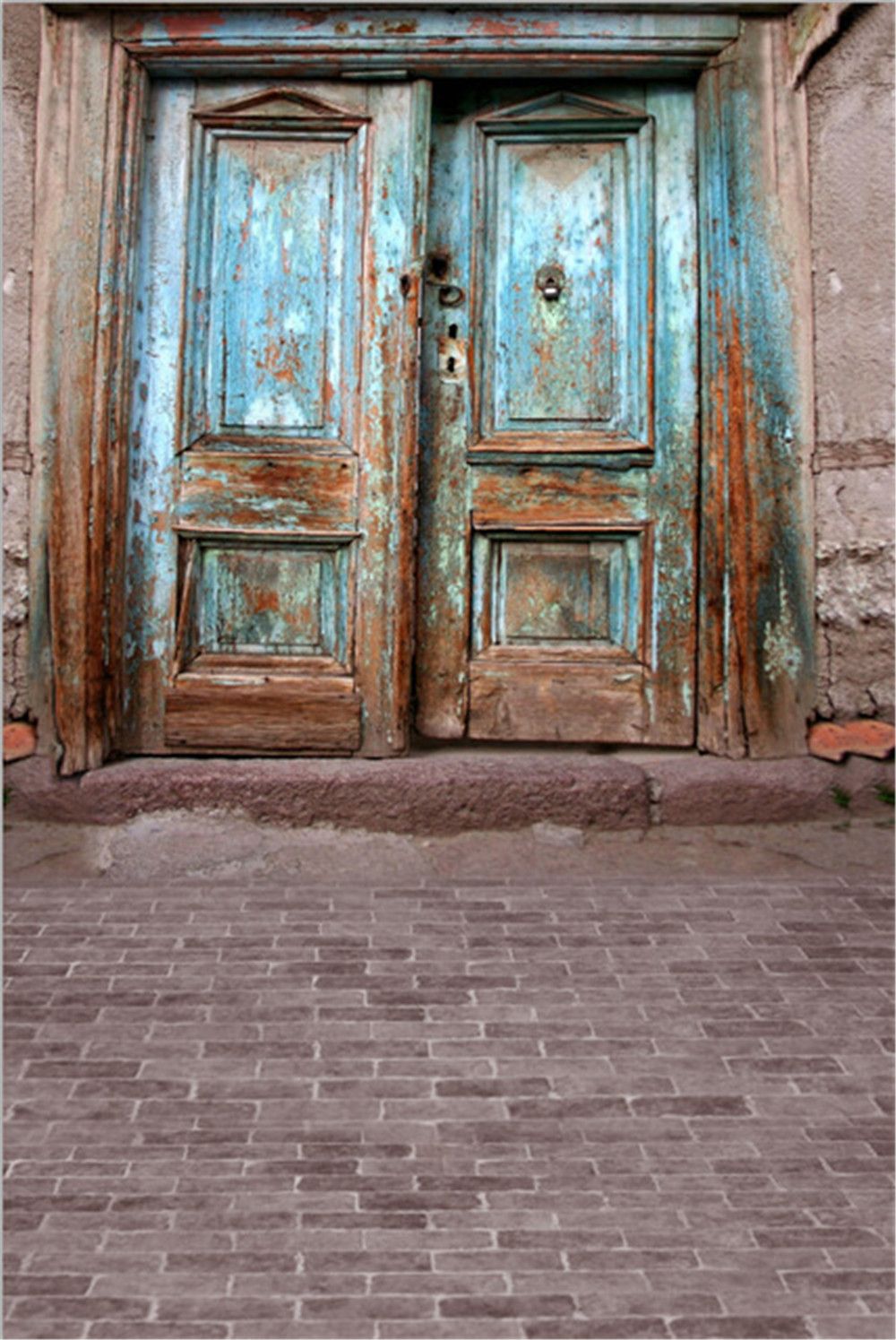 2019 Blue Painted Old Wooden Door Backdrops Brick Floor Baby Newborn Photography Wallpaper Props Kids Children Photo Shoot Background Retro Style From