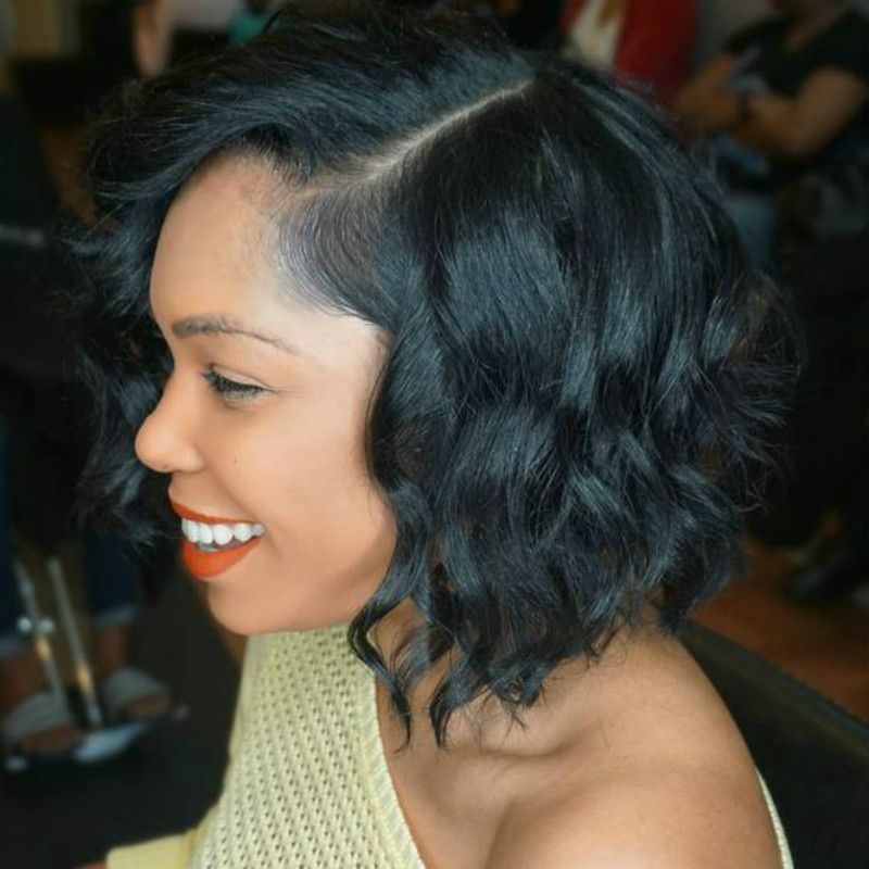 New Fashion Short Bob Curly Black Color Wig Simulation Human Hair