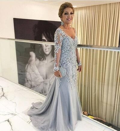 V Neck Long Mother Of The Bride Dresses 