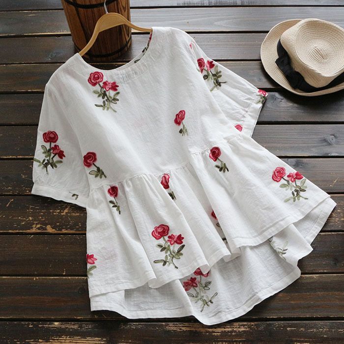 Vestidos elegantes Blusas para mujer blanca de lino camisas sueltas Mori chicas de flores bordado blusas Vestidos elegantes Blusas para mujer blanca de lino camisas sueltas Mori chicas de flores bordado blusas