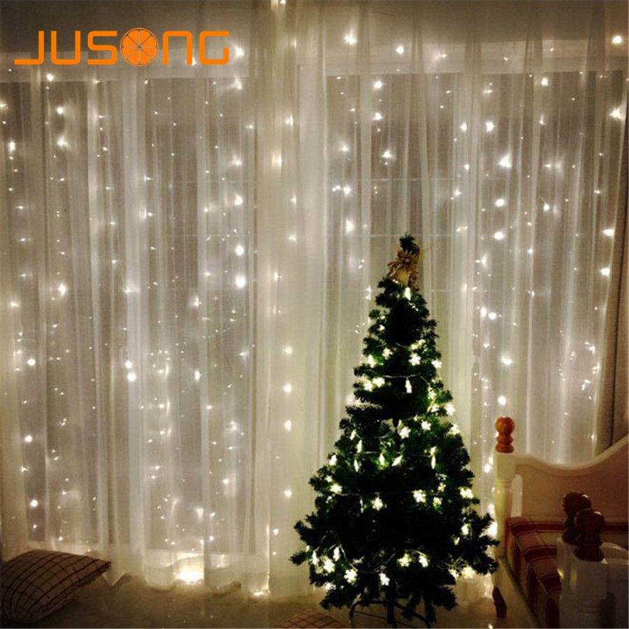 Jusong 3x3m Christmas Fairy Curtain Lights Garlands Led String
