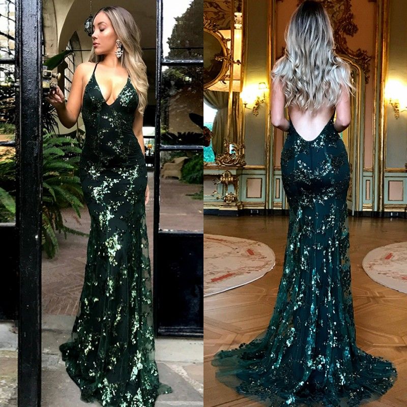 green sequin evening dress