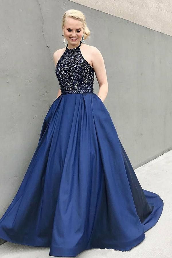 navy blue prom dress with pockets