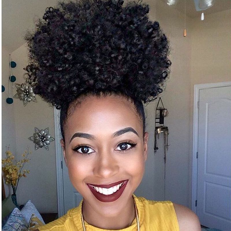 100 Real New Hair Ponytail Hairpieces Clip In Short High Afro Kinky Curly Human Hair 120g Drawstring Ponytail Hair Extension For Black Women Cute