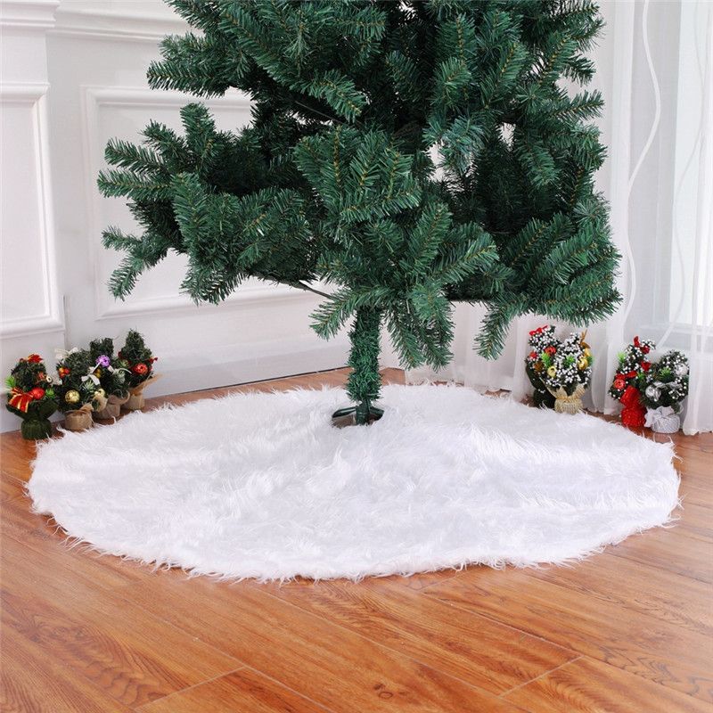 60/90cm Xmas Tree Skirt Base Round Fluffy Faux Fur Floor Mat Cover Party Mat 
