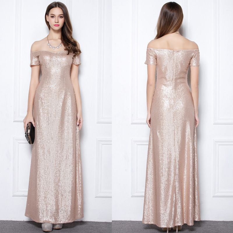 off shoulder dress rose gold