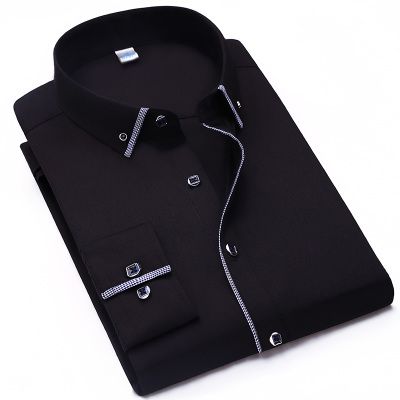 Black shirt with blue buttons