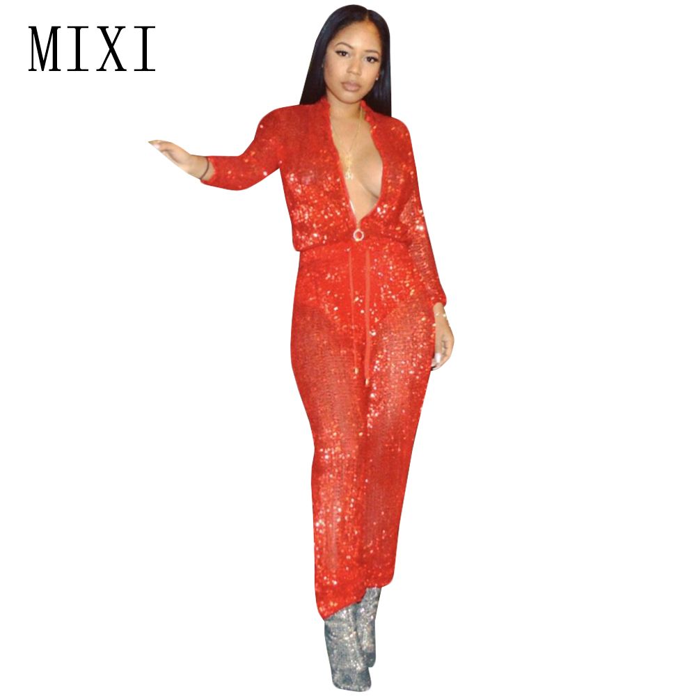 Best MIXI Elegant Red Sequins Jumpsuit 