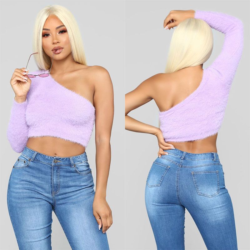 Acquistare Autunno Inverno Mohair Crop Top Maglione Off Spalla T Shirt Da  Donna Irrgular Manica Singola Donna Viola Pullover C18111601 Economico |  Consegna Veloce E Qualità | It.Dhgate