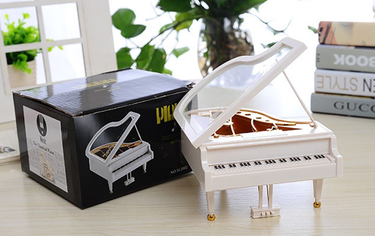 Music Box Home Decoration Kids X Mas Gift White Grand Piano