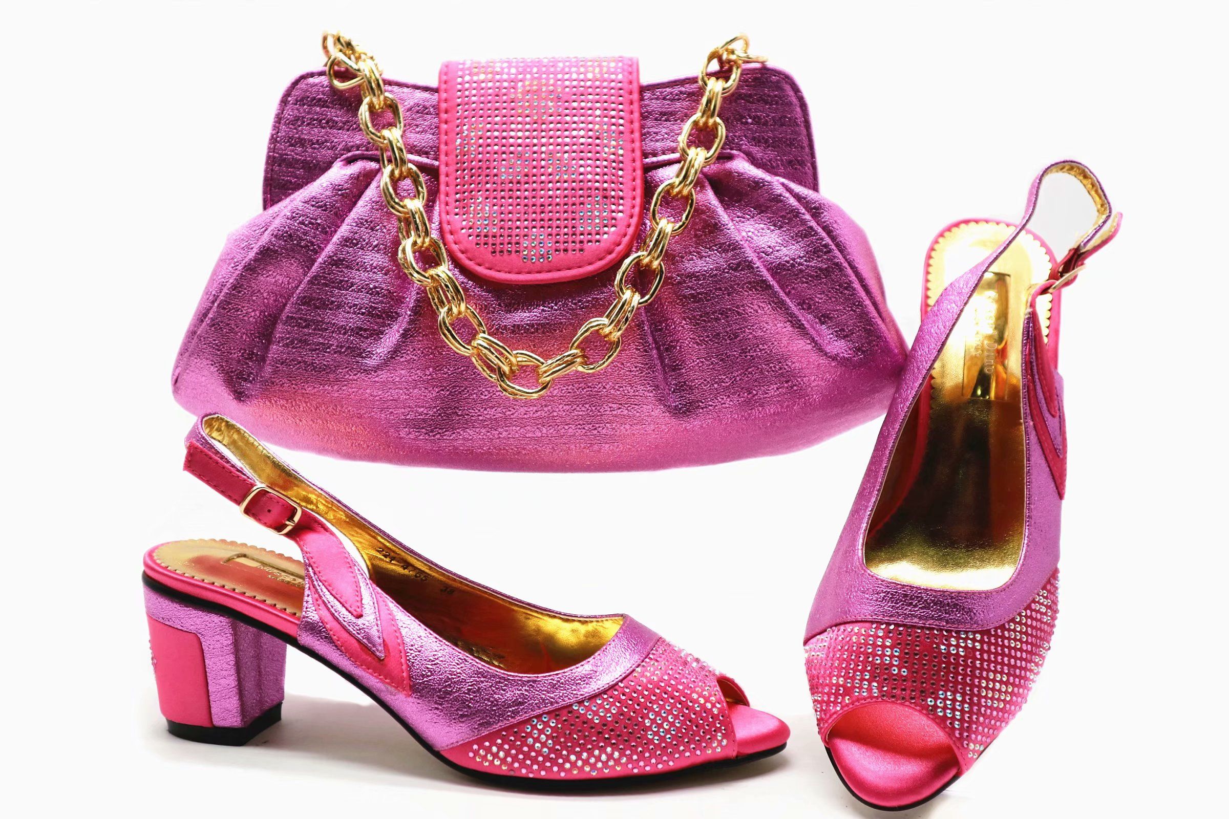 pink shoes and bag to match