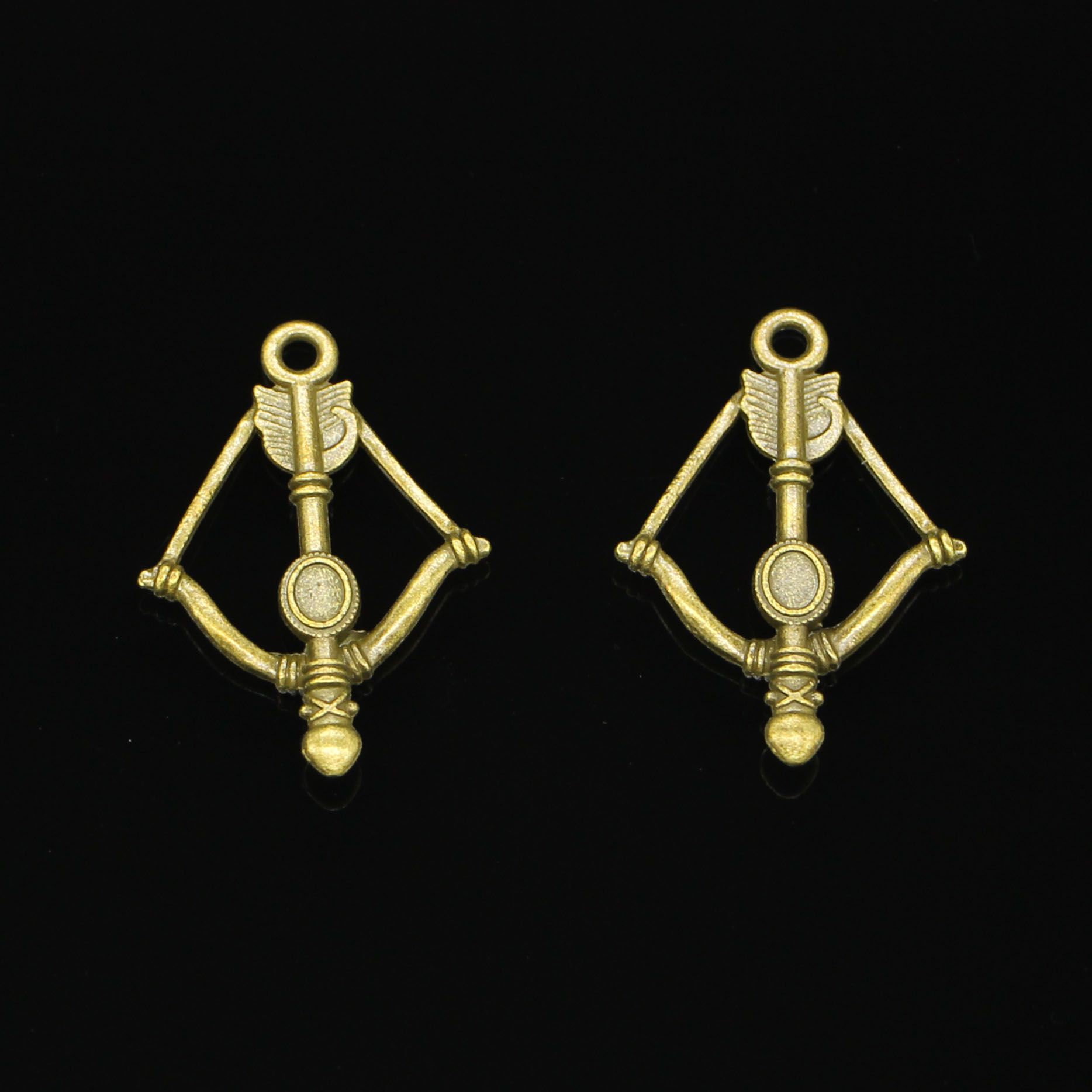 DIY Handmade Jewelry: 56 Antique Bronze Plated Zinc Alloy Crossbow Bow Gold  Nomination Charms In 20mm Size From Zhoufangyu5, $7.22