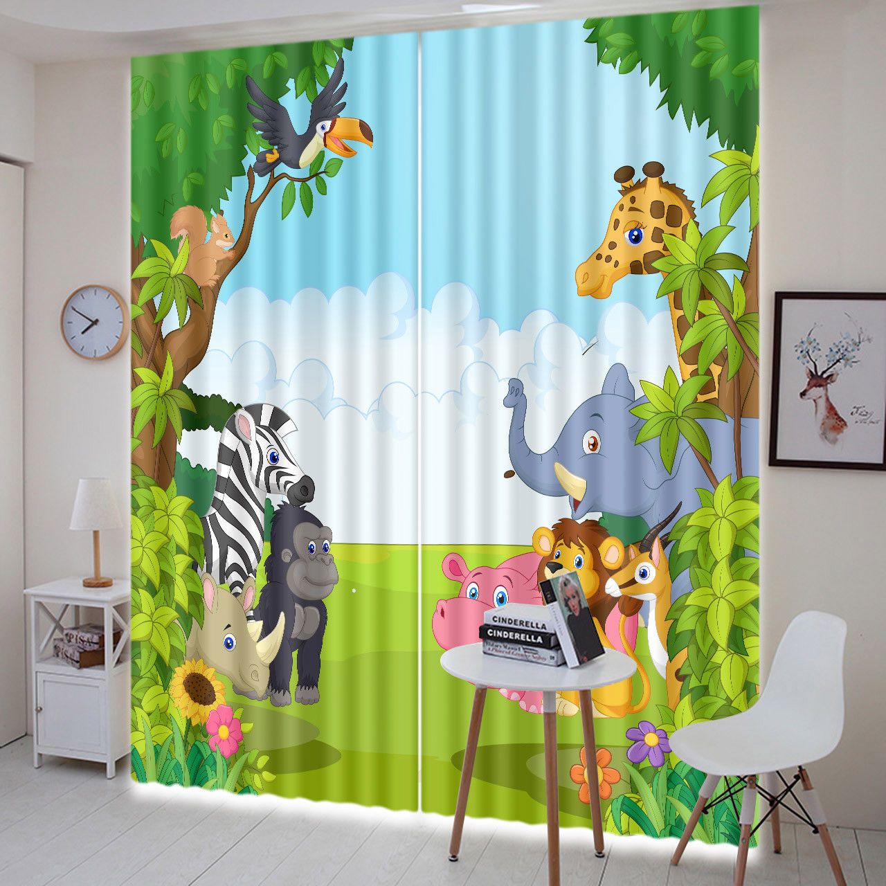 2019 Jungle Animals Window Curtains 2 Panels Fabric 3d Blockout