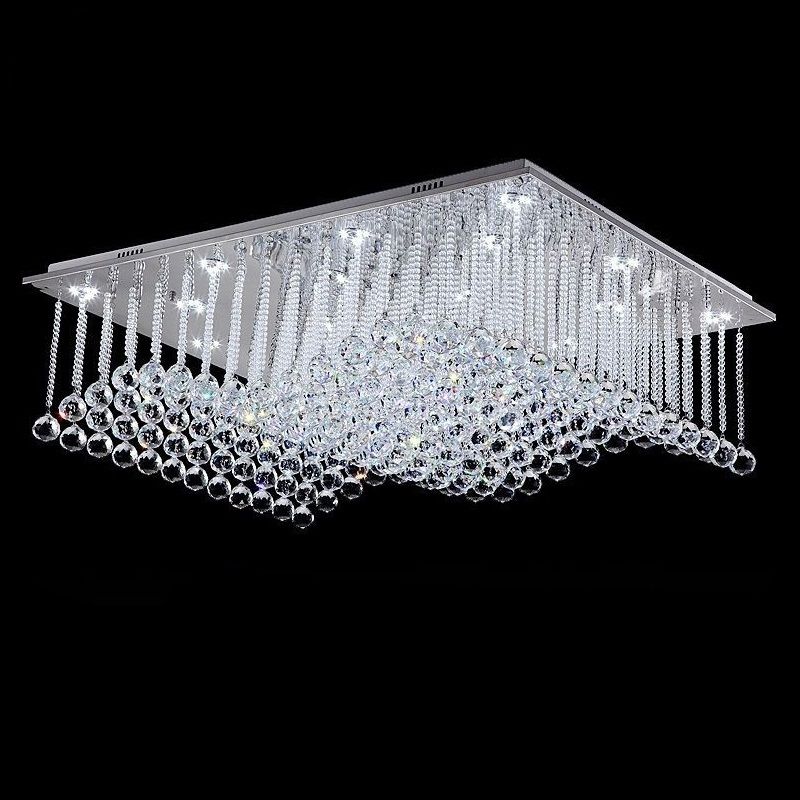 Modern Crystal Ceiling Lights Rectangle Wave Crystal Ceiling Light Fixtures Surface Mounted Loyer Gu10 Ceiling Lamp Small Chandeliers Bedroom