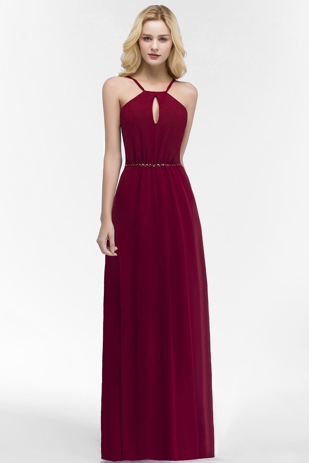 burgundy high neck bridesmaid dresses