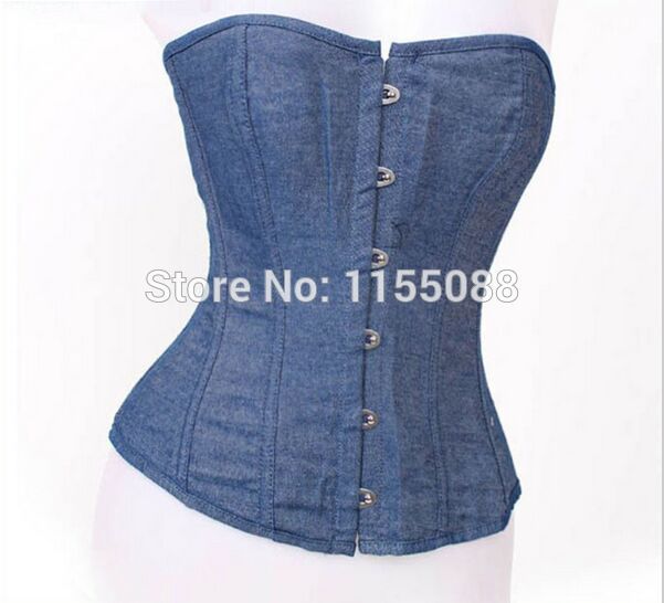 Diseño Con Flores Xxl Corset Denim Azul Diseño Con Flores Xxl Corset Denim Azul