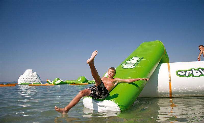 water trampoline with slide