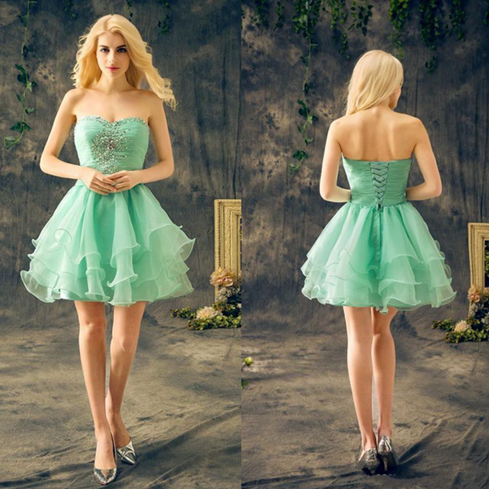 New Mint Green Short Homecoming Dresses Sweetheart Sleeveless Crystal ...
