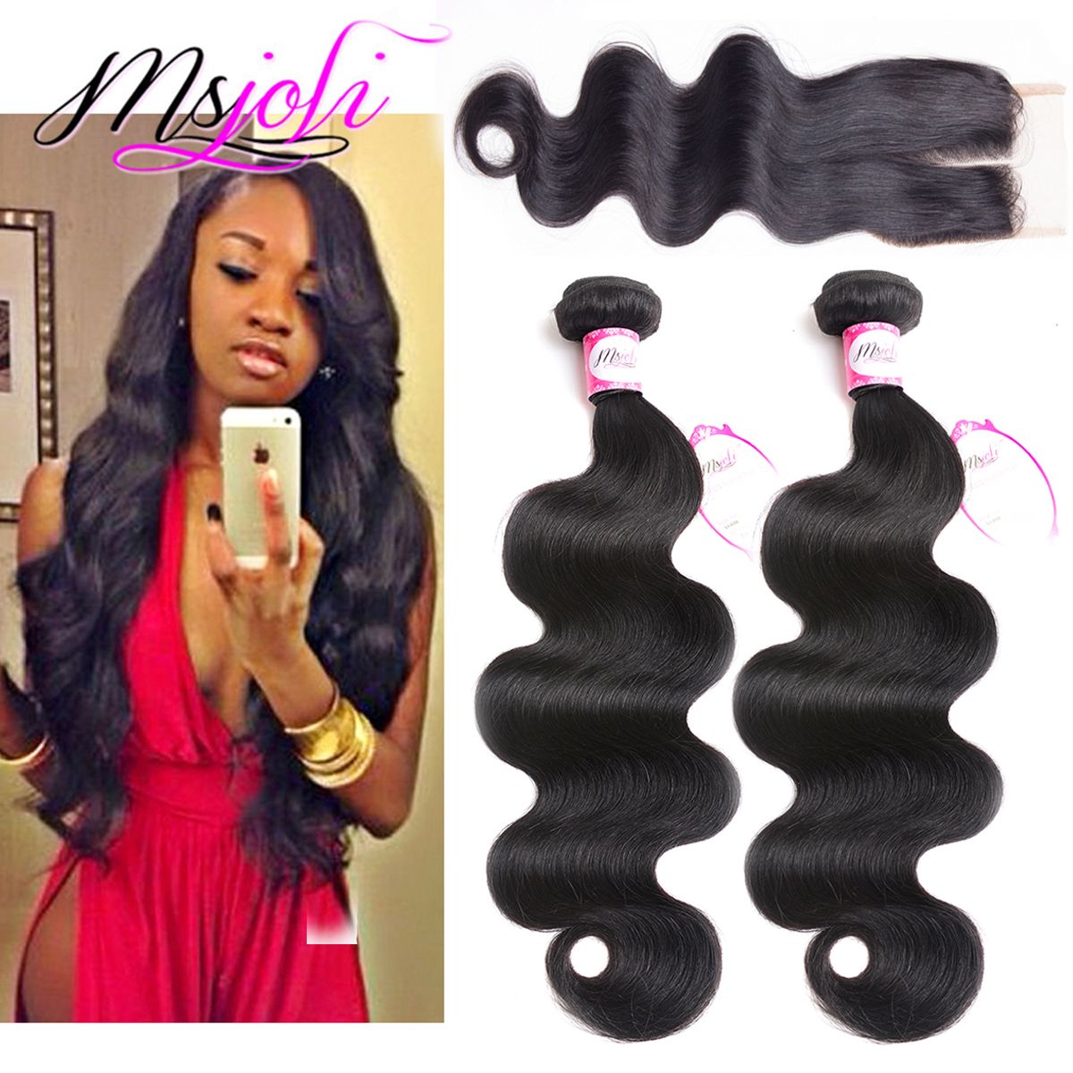 2019 Brazilian Hair Extension Body Wave 2 Bundles With 4x4 Lace