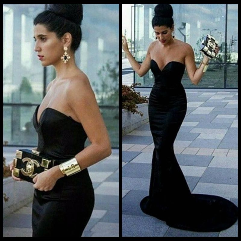 strapless black velvet evening gown