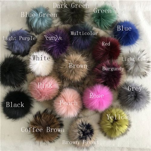 6" Large Real Raccoon Fur Pompom Ball W Snap Button Shoes Hat DIY Accessories