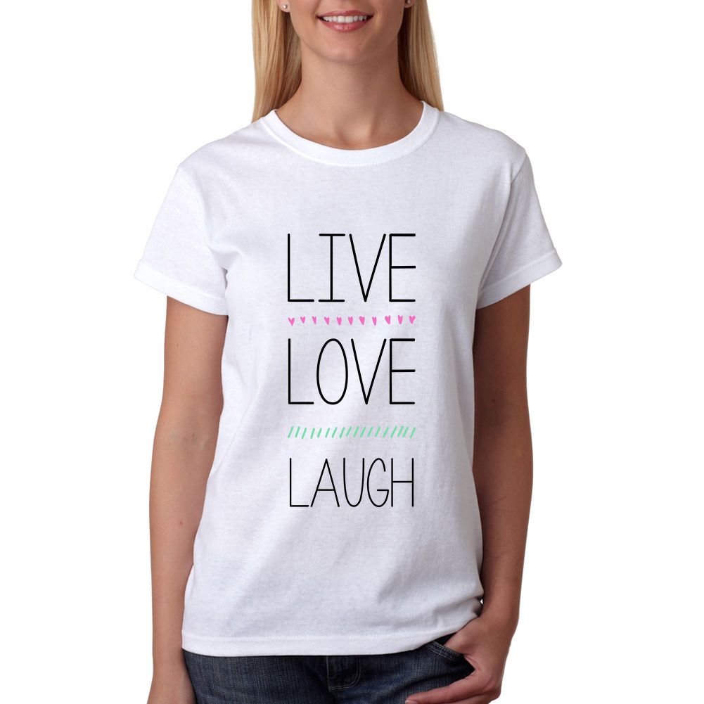 Women's Live Laugh Love T Shirt Bloggers Statement Tee Cute Ladies Fashion Top