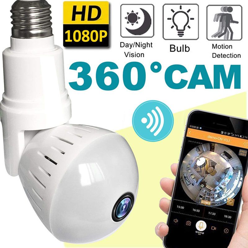 2021 HD LED Light Bulb Camera 1080P WiFi IP Camera Wireless Fisheye