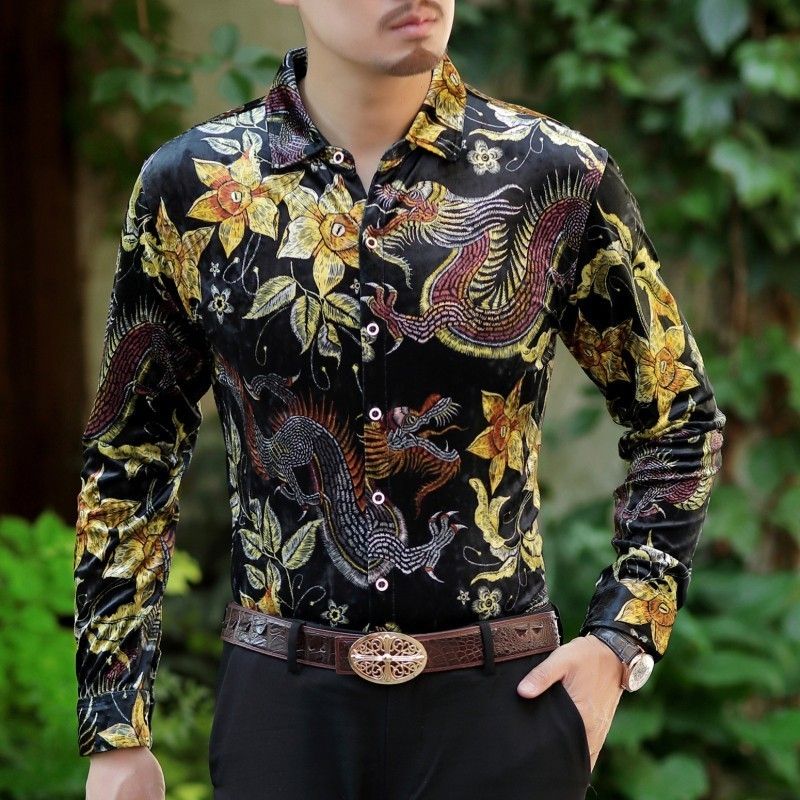 camisas manga larga de flores para hombres