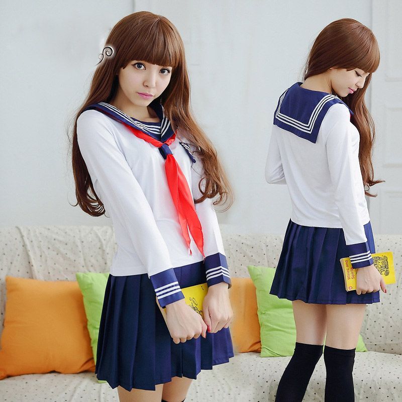 USA Ship Japanese Women Short Sleeve School Uniform Sailor Skirt Cosplay Costume