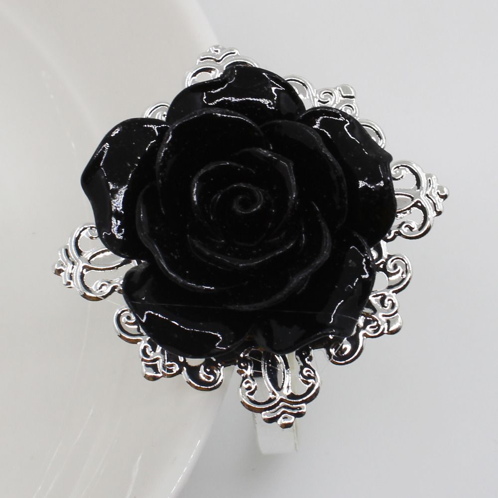 New Black Resin Rose Napkin Rings Napkin Holder Wedding Napkins