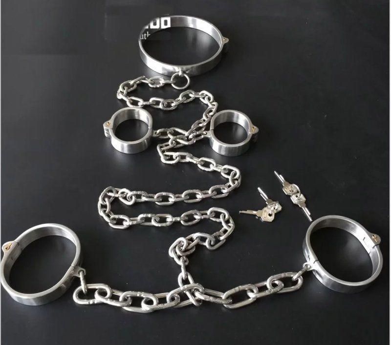 Bondage Chain Lockable to Wrist Hand Ankle Steel Cuffs Restraint Accessory Parts 