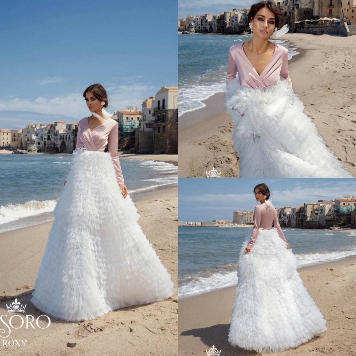 long sleeve feather wedding dress