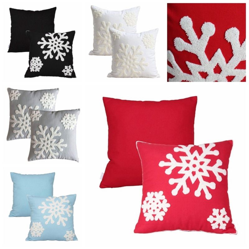 Soft Square Christmas Snowflake Pillow Covers Cotton Line Embroidery