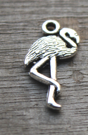30 Pcs Antique Silver 2 Sided Making Jewelry Findings Pendant Flamingo Charm