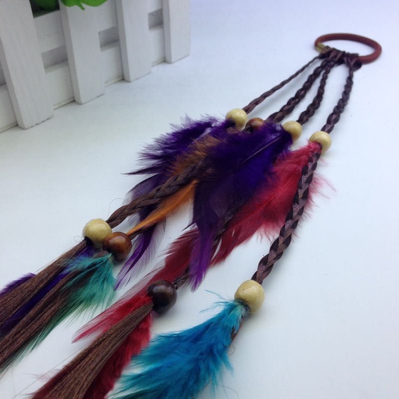 Handmade Bohemia Feather Hair Rubber Bands With Plait Wood Beads Girls Hippie Rope Mix Colors Handmade Bohemia Feather Hair Rubber Bands With Plait Wood Beads Girls Hippie Rope Mix Colors