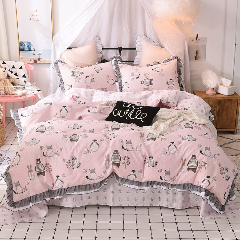 New 100 Cotton Penguin Printing Bedding Set Princess Style Bed