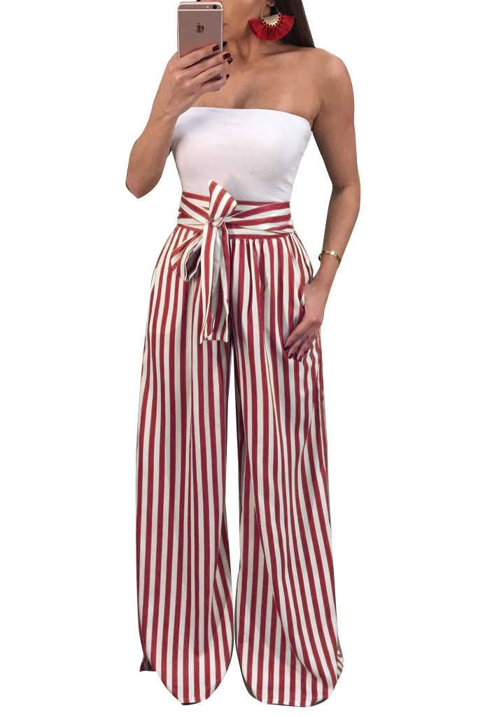 2018 Nuevo estilo popular pantalones mujer otoño invierno pantalones anchos pantalones holgados a rayas al