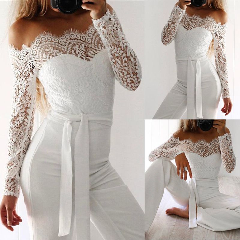 Grosshandel Elegant Weg Von Der Schulter Spitze Spielanzug 18 Frauen Sommer Overall Reizvolle Frauenkleidung Beilaufige Lange Hosen Overall Weiss Jumpsuits Von Afashions 26 18 Auf De Dhgate Com Dhgate