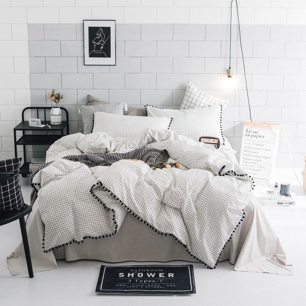 Pompom Plaid Duvet Cover Set 100 Cotton Duvet Cover Set Twin