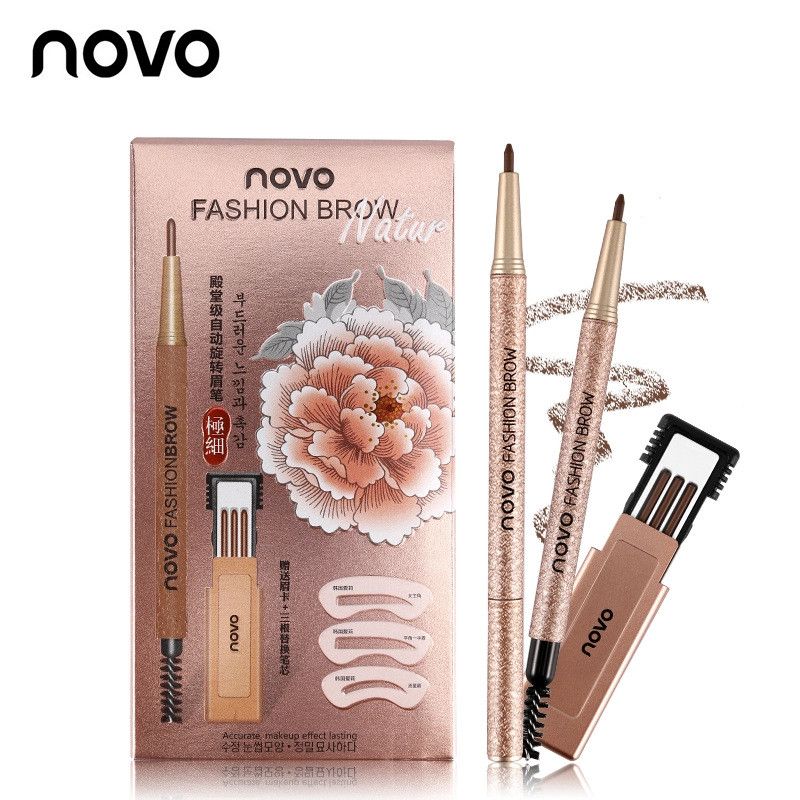 NOVO Fashion Eyebrow Pencil Set Maquillaje de ceja marrón impermeable con  3pcs lápiz de plomo +