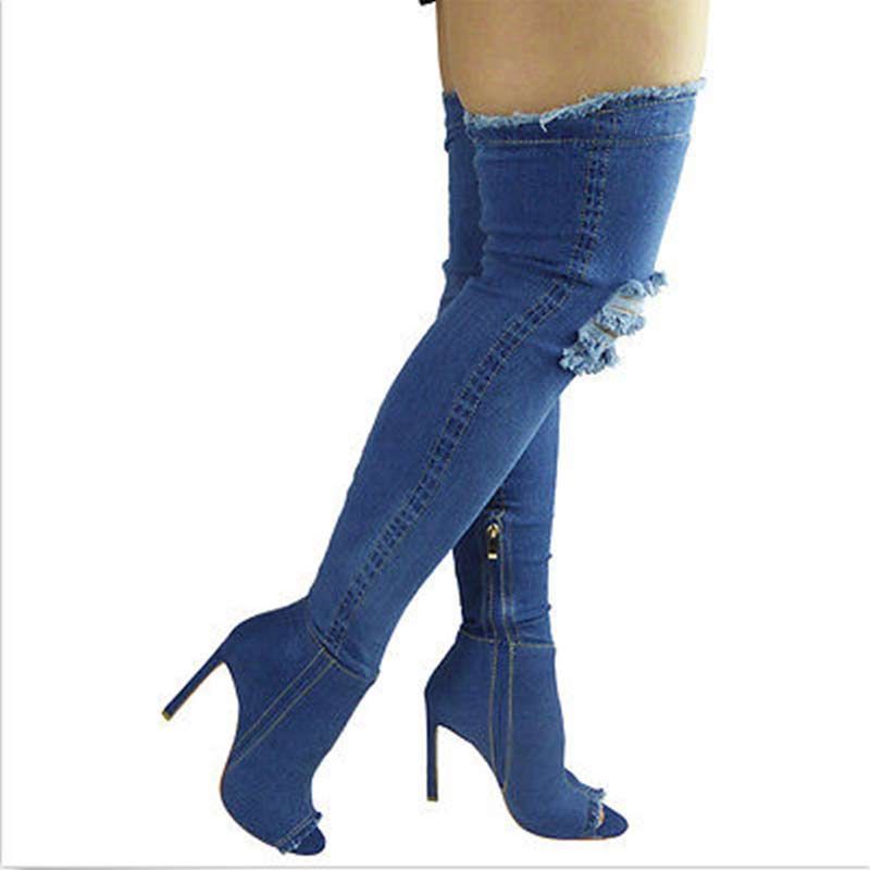 denim wedge boots
