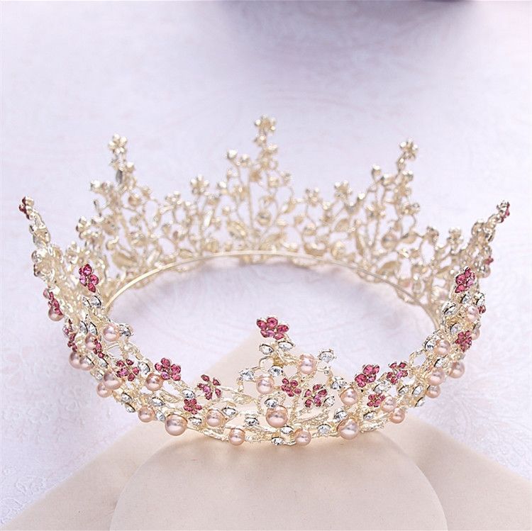 2018 barroco Vintage coronas rosa Tiaras para novia de la nupcial perlas