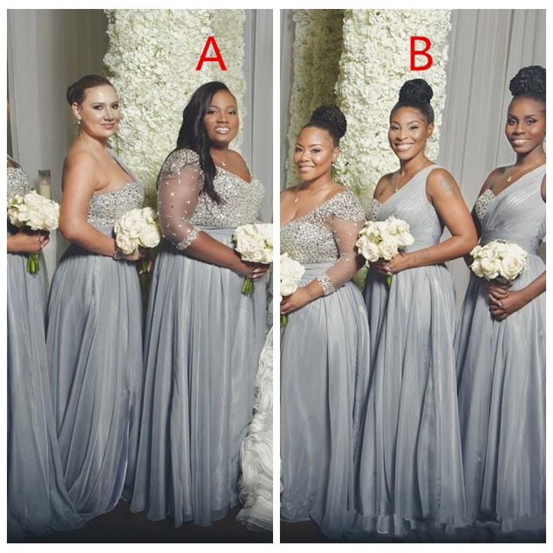grey and silver bridesmaid dresses