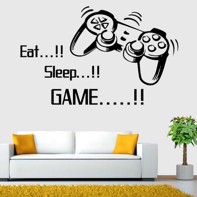EAT SLEEP GAME VINYL WALL DECAL LETTERING DECOR STICKER GAMER GAME ROOM GAMER