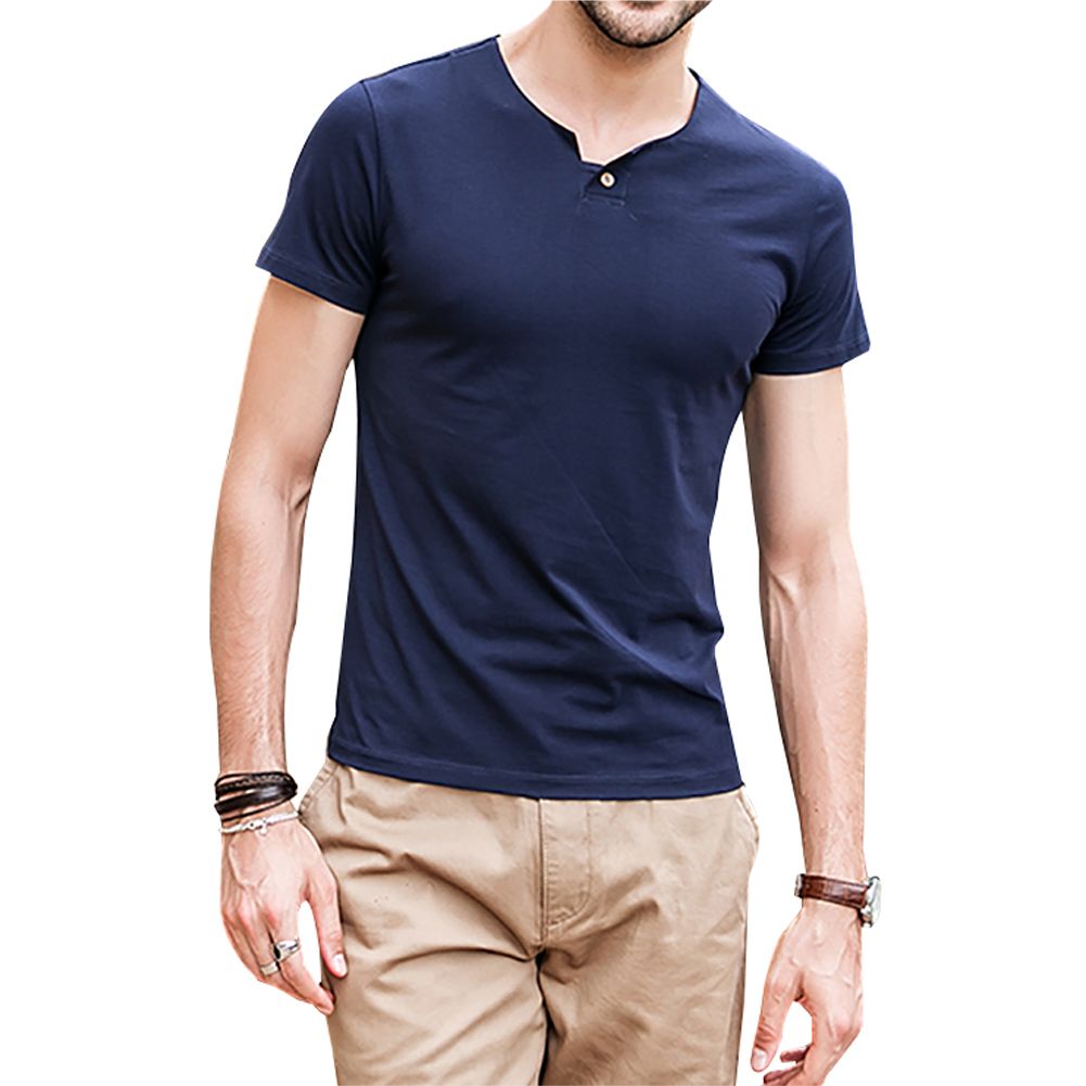 DATEWORK Mens Summer Fashionable Solid Colour Short Sleeve Comfortable Blouse