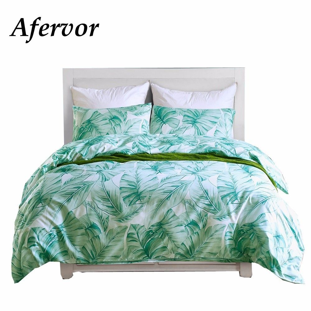 Fresh Tropical Plant Bedding Set Green Plant Leaves Printed Duvet